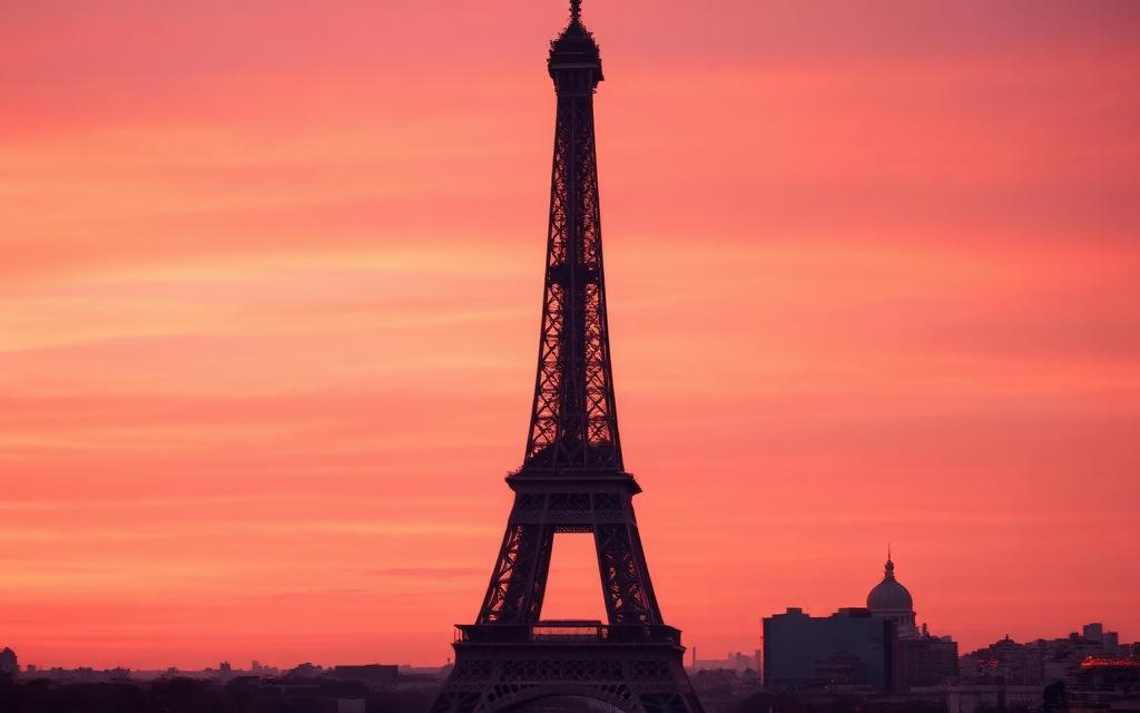Eiffel Tower and Paris skyline at sunset